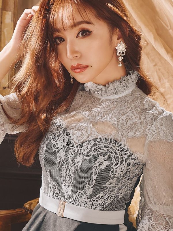 画像6: XLサイズあり【Alice/アリス】バイカラー/ 七分袖/ シアー/ 変形スカート/タイト/ミニドレス/ キャバドレス【HC03】