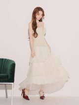 【予約商品/10月下旬発送予定】【DEA./ディア】ベアトップ/ ラメニット/ バストジップ/ チョーカー/ チュール/ フリル/ アシンメトリー/ セットアップ/ ミディアムドレス/ キャバドレス long[OF08]