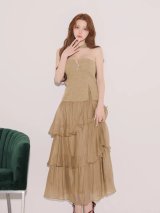 【予約商品/10月下旬発送予定】【DEA./ディア】ベアトップ/ ラメニット/ バストジップ/ チョーカー/ チュール/ フリル/ アシンメトリー/ セットアップ/ ミディアムドレス/ キャバドレス long[OF08]