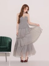 【予約商品/10月下旬発送予定】【DEA./ディア】ベアトップ/ ラメニット/ バストジップ/ チョーカー/ チュール/ フリル/ アシンメトリー/ セットアップ/ ミディアムドレス/ キャバドレス long[OF08]