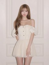 【予約商品/10月下旬発送予定】【ROBE de FLEURS/ローブドフルール】ラメ/ ツイード/ オフショルダー/ リボン/ チュール/ プリーツ/ セットアップ/ フレア/ ミニドレス/ キャバドレス[OF08]