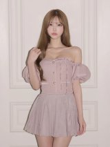 【予約商品/10月下旬発送予定】【ROBE de FLEURS/ローブドフルール】ラメ/ ツイード/ オフショルダー/ リボン/ チュール/ プリーツ/ セットアップ/ フレア/ ミニドレス/ キャバドレス[OF08]