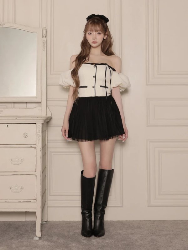 アイボリーxブラック　モデル：まみ　身長：161cm　着用サイズ：Sサイズ