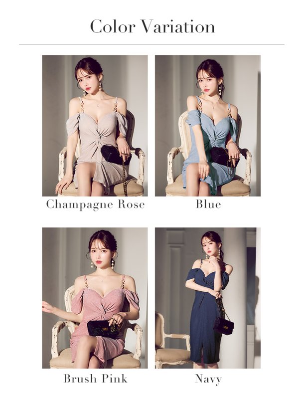 画像27: Lサイズあり【JEAN MACLEAN/ジャンマクレーン】オフショル/ ラメニット/ ウエストクロス/ ストレッチ/ 膝丈/ タイト/ ミディアムドレス/ キャバドレス[OF2A]