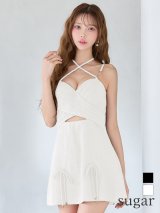 XSサイズあり【IRMA/イルマ】チェーン付き/ クロスデザイン/ キャミソール/ カットアウト/ リボン/ フレア/ ミニドレス/ キャバドレス[OF2A]