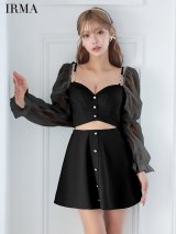 XSサイズあり【IRMA/イルマ】ラメニット/ シフォンスリーブ/ 袖あり/ 長袖/ ウエストカット/ フレア/ セットアップ/ ミニドレス/ キャバドレス[OF2A]