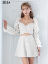 XSサイズあり【IRMA/イルマ】ラメニット/ シフォンスリーブ/ 袖あり/ 長袖/ ウエストカット/ フレア/ セットアップ/ ミニドレス/ キャバドレス[OF2A]