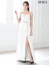 【IRMA/イルマ】ビジューチェーン/ フロントジップ/ ウエストカット/ スリット/ ストレッチ/ ロングドレス/ キャバドレス long[OF2A]