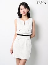 XSサイズあり【IRMA/イルマ】ベスト付き/ リボンベルト/ ツイード/ フリンジ/ ノースリーブ/ タイト/ ミニドレス/ キャバドレス[OF2A]