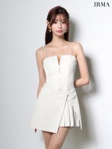 XSサイズあり【IRMA/イルマ】フロントジップ/ アシンメトリー/ キャミソール/ プリーツ/ シンプル/ フレア/ ミニドレス/ キャバドレス[OF2A]