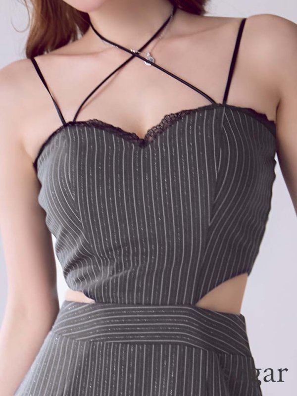 グレーストライプ　モデル：ゆめ　身長：160cm　着用サイズ：Sサイズ