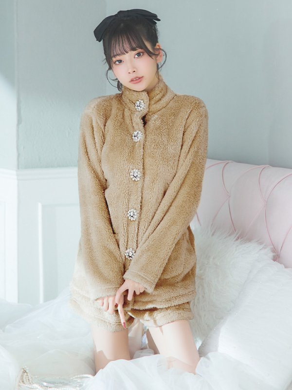 画像9: 【小物SALE】【ルームウェア】もこもこ/ パールボタン/ ハイネック/ 長袖/ ポケット付き/ パンツ/ セットアップ/ ルームウエア[HC02]