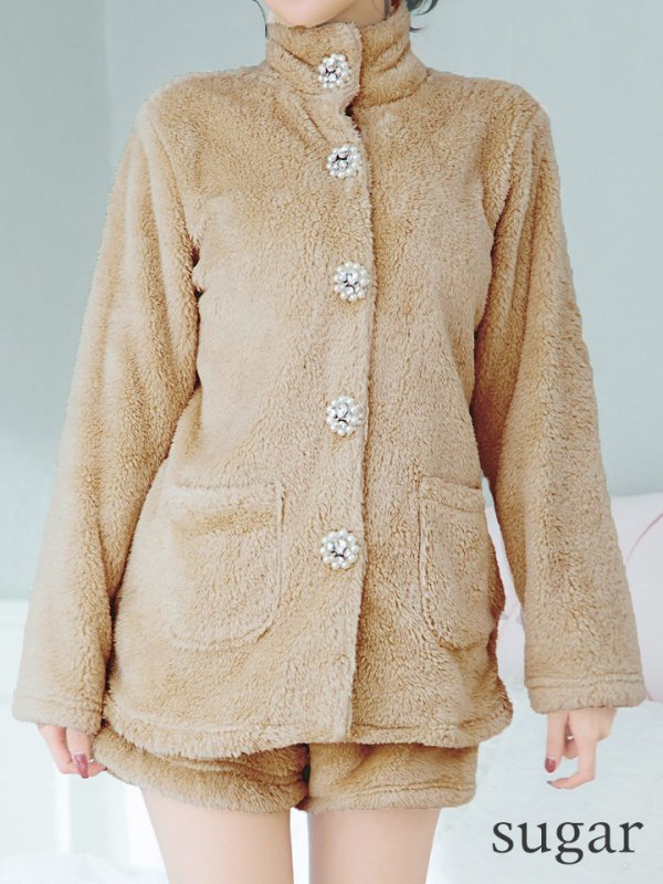 画像13: 【小物SALE】【ルームウェア】もこもこ/ パールボタン/ ハイネック/ 長袖/ ポケット付き/ パンツ/ セットアップ/ ルームウエア[HC02]