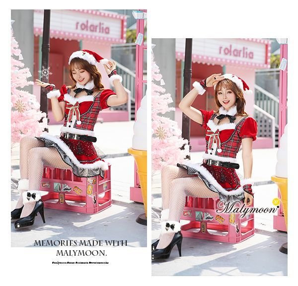 画像9: 【即日発送】【クリスマスコスプレ8点セット】【Malymoon/マリームーン】チェック柄サンタクロース【フリーサイズ/1カラー】[YMT]