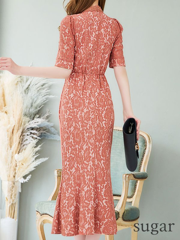 画像27: 【AMORA GRACE / アモーラグレース】 オケージョンドレス/ パーティードレス/ お呼ばれドレス/ 総レース/ パフスリーブ/ 袖あり/ 五分袖/ ミモレ丈/ マーメイド/ ワンピース/ キャバドレス[OF05]