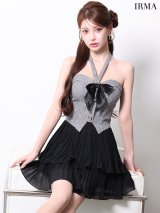 【予約商品/1月下旬発送予定】sugarオリジナルカラーあり/ XSサイズあり【IRMA/イルマ】MIXツイード/ リボン/ ホルターネック/ ベア/ 2way/ シフォン/ ティアード/ フレア/ セットアップ/ ミニドレス/ キャバドレス[OF2A]