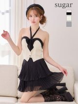 【予約商品/1月下旬発送予定】sugarオリジナルカラーあり/ XSサイズあり【IRMA/イルマ】MIXツイード/ リボン/ ホルターネック/ ベア/ 2way/ シフォン/ ティアード/ フレア/ セットアップ/ ミニドレス/ キャバドレス[OF2A]