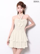 【予約商品/1月下旬発送予定】sugarオリジナルカラーあり/ XSサイズあり【IRMA/イルマ】MIXツイード/ リボン/ ホルターネック/ ベア/ 2way/ シフォン/ ティアード/ フレア/ セットアップ/ ミニドレス/ キャバドレス[OF2A]