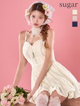 XSサイズあり【IRMA/イルマ】ラインストーン/ ラメ/ ダブルストラップ/ シフォン/ フリル/ バストジップ/ フレア/ ミニドレス/ キャバドレス[OF2A]