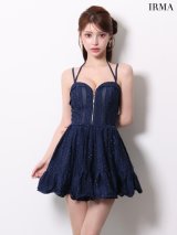 XSサイズあり【IRMA/イルマ】ラインストーン/ ラメ/ ダブルストラップ/ シフォン/ フリル/ バストジップ/ フレア/ ミニドレス/ キャバドレス[OF2A]