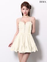 XSサイズあり【IRMA/イルマ】ラインストーン/ ラメ/ ダブルストラップ/ シフォン/ フリル/ バストジップ/ フレア/ ミニドレス/ キャバドレス[OF2A]