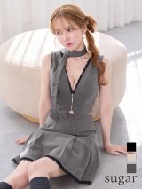 sugarオリジナルカラー・XSサイズあり【IRMA/イルマ】ノースリーブ/ フロントジップ/ ボックスプリーツ/ レース/ セットアップ/ フレア/ ミニドレス/ キャバドレス【HC02】