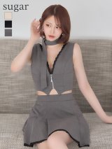 sugarオリジナルカラー・XSサイズあり【IRMA/イルマ】ノースリーブ/ フロントジップ/ ボックスプリーツ/ レース/ セットアップ/ フレア/ ミニドレス/ キャバドレス【HC02】