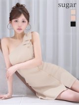 XSサイズあり【IRMA/イルマ】ラメ/ ショルダーリボン/ サマーツイード/ ワンショルダー/ ゴールドボタン/ フレア/ ミニドレス/ キャバドレス[OF2A]