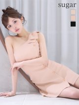 XSサイズあり【IRMA/イルマ】ラメ/ ショルダーリボン/ サマーツイード/ ワンショルダー/ ゴールドボタン/ フレア/ ミニドレス/ キャバドレス[OF2A]