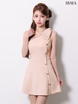 XSサイズあり【IRMA/イルマ】ラメ/ ショルダーリボン/ サマーツイード/ ワンショルダー/ ゴールドボタン/ フレア/ ミニドレス/ キャバドレス[OF2A]