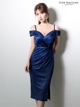 【予約商品/1月下旬発送予定】【JEAN MACLEAN/ジャンマクレーン】ラメニット/ オフショルダー/ サイドタック/ ウエストマーク/ バストタック/ ストレッチ/ ひざ丈/ スリット/ タイト/ ミディアムドレス/ キャバドレス[OF2A]