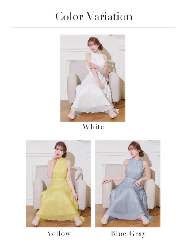 画像19: sugarオリジナルカラーあり【JEAN MACLEAN/ジャンマクレーン】ハイネック/ ネックリボン/ シフォン/ ノースリーブ/ フレア/ ワンピース/ ロングドレス/ キャバドレス long[OF2A]