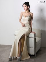 【予約商品/1月下旬発送予定】【IRMA/イルマ】ラメニット/ スパンコール/ バストジップ/ キャミソール/ チェーン/ スリット/ タイト/ ロングドレス/ キャバドレス long[OF2A]