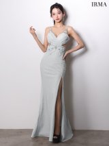 【予約商品/1月下旬発送予定】【IRMA/イルマ】ビジュー/ 刺繍レース/ ウエストシアー/ ラメニット/ バストクロス/ Vネック/ スリット/ ロングドレス/ キャバドレス long[OF2A]