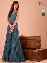 【IRMA/イルマ】プリーツ/ ストレッチ/ ラメニット/ ノースリーブ/ スリット/ フレア/ ロングドレス/ キャバドレス long[OF2A]