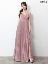 【IRMA/イルマ】プリーツ/ ストレッチ/ ラメニット/ ノースリーブ/ スリット/ フレア/ ロングドレス/ キャバドレス long[OF2A]
