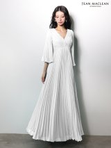 【予約商品/1月下旬発送予定】Lサイズあり【JEAN MACLEAN/ジャンマクレーン】シフォン/ プリーツ/ ロングスリーブ/ シアー/ フレア/ ロングドレス/ キャバドレス long[OF2A]