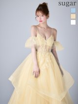 【JEAN MACLEAN/ジャンマクレーン】パフスリーブ付き/ 2way/ オフショル/ キャミ/ シアー/ フラワー刺繍/ フリル/ レース/ チュール/ フレア/ プリンセス/ ロングドレス/ キャバドレス long[OF2A]