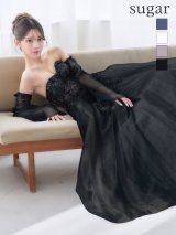 【JEAN MACLEAN/ジャンマクレーン】チョーカー/ 袖付き/ 2way/ オフショル/ ロングスリーブ/ 立体フラワー/ シアー/ チュール/ スパンコール/ ビーズ刺繍/ フレア/ プリンセス/ ロングドレス/ キャバドレス long[OF2A]