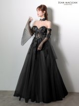 【JEAN MACLEAN/ジャンマクレーン】チョーカー/ 袖付き/ 2way/ オフショル/ ロングスリーブ/ 立体フラワー/ シアー/ チュール/ スパンコール/ ビーズ刺繍/ フレア/ プリンセス/ ロングドレス/ キャバドレス long[OF2A]