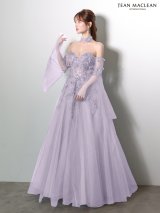 【JEAN MACLEAN/ジャンマクレーン】チョーカー/ 袖付き/ 2way/ オフショル/ ロングスリーブ/ 立体フラワー/ シアー/ チュール/ スパンコール/ ビーズ刺繍/ フレア/ プリンセス/ ロングドレス/ キャバドレス long[OF2A]