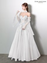 【JEAN MACLEAN/ジャンマクレーン】チョーカー/ 袖付き/ 2way/ オフショル/ ロングスリーブ/ 立体フラワー/ シアー/ チュール/ スパンコール/ ビーズ刺繍/ フレア/ プリンセス/ ロングドレス/ キャバドレス long[OF2A]