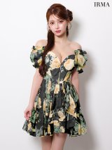 XSサイズあり【IRMA/イルマ】フラワープリント/ 袖あり/ パフスリーブ/ 半袖/ フリル/ フレア/ ミニドレス/ キャバドレス[OF2A]