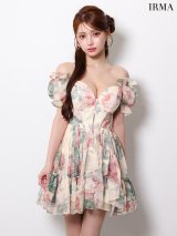 XSサイズあり【IRMA/イルマ】フラワープリント/ 袖あり/ パフスリーブ/ 半袖/ フリル/ フレア/ ミニドレス/ キャバドレス[OF2A]