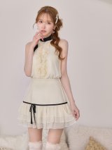 XSサイズあり【IRMA/イルマ】フリル/ ハイネック/ バイカラー/ リボン/ ノースリーブ/ フレア/ セットアップ/ ミニドレス/ キャバドレス[OF2A]