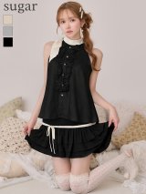 【予約商品/2月下旬発送予定】XSサイズあり【IRMA/イルマ】フリル/ ハイネック/ バイカラー/ リボン/ ノースリーブ/ フレア/ セットアップ/ ミニドレス/ キャバドレス[OF2A]