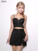 【予約商品/2月下旬発送予定】XSサイズあり【IRMA/イルマ】ストーン付きツイル/ セットアップ/ ビジューボタン/ キャミソール/ 台形スカート/ ミニドレス/ キャバドレス[OF2A]