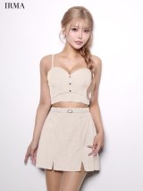 【予約商品/2月下旬発送予定】XSサイズあり【IRMA/イルマ】ストーン付きツイル/ セットアップ/ ビジューボタン/ キャミソール/ 台形スカート/ ミニドレス/ キャバドレス[OF2A]