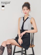 【予約商品/2月下旬発送予定】XSサイズあり【IRMA/イルマ】ボウタイ/ バイカラー/ ビジュー/ ノースリーブ/ フレア/ ミニドレス/ キャバドレス[OF2A]