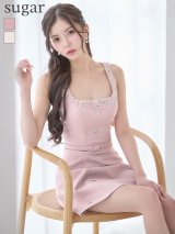 【予約商品/2月下旬発送予定】XSサイズあり【IRMA/イルマ】ベルト/ ビジュー/ ノースリーブ/ スクエアネック/ ラインストーン/ 台形スカート/ Aライン/ ミニドレス/ キャバドレス[OF2A]